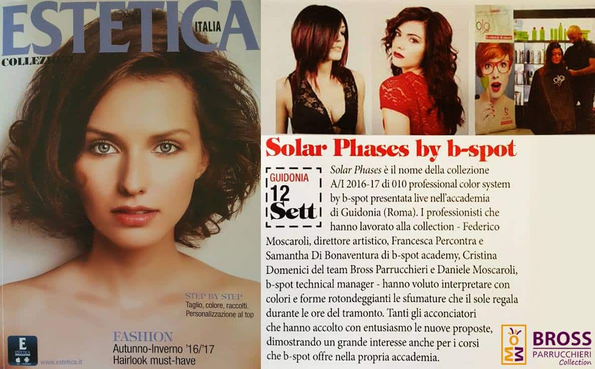 Articolo della rivista "ESTETICA" su Bross Parrucchieri che argomenta la collezione "Solar Phases"