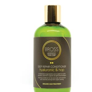 Deep repair conditioner. Conditioner riparatore formulato con acido jaluronico, ceramidi ed estratto di luppolo da agricoltura biologica.                    Indicato per tutti i tipi di capelli trattati ed indeboliti, rinforza e nutre intensamente svolgendo un’azione ristrutturante sui capelli e rigenerante anti-age sulla cute.