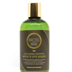 Volumizing Shampoo BROSS Bioethical Hair Care – Shampoo volumizzante con limone e pepe rosa, formulato per donare corpo e leggerezza ai capelli fini. Trattamento Organic Goji.